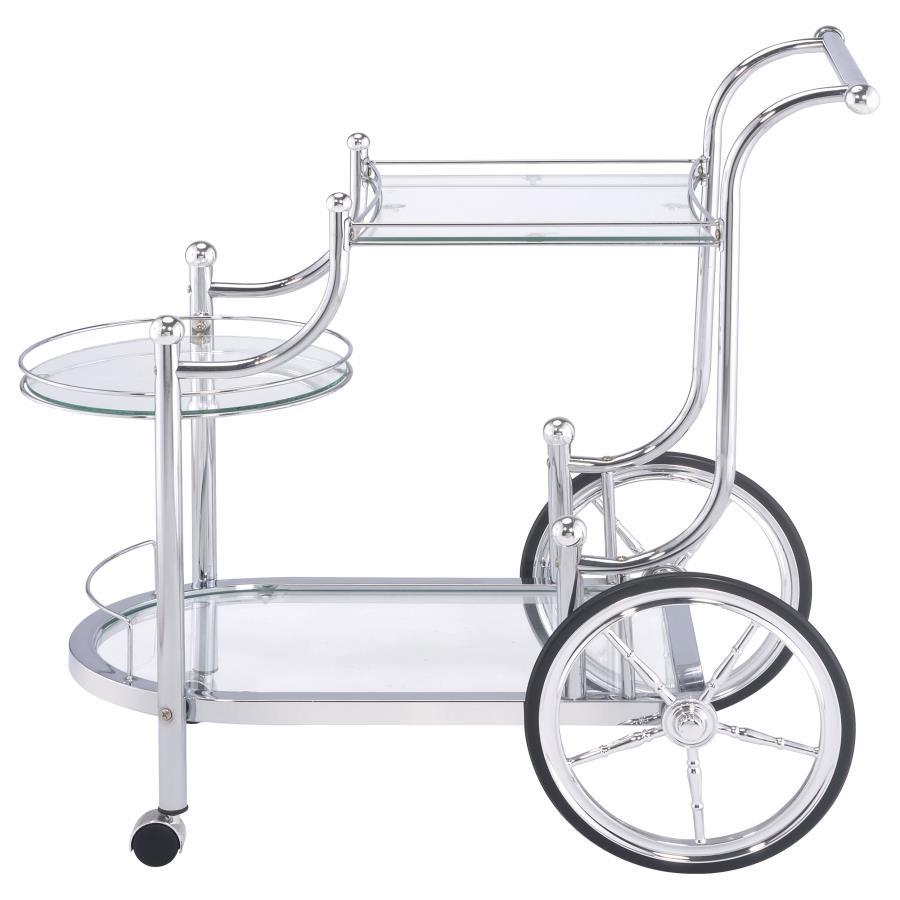 Sarandon - 3 - Tier Glass Shelf Metal Bar Cart - Chrome Bar Cart modern furniture Contempo Furniture
