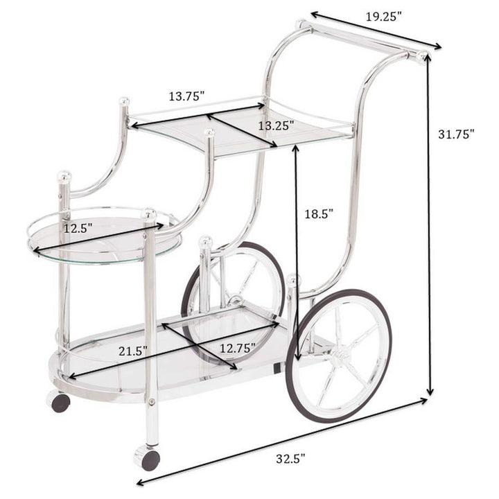 Sarandon - 3 - Tier Glass Shelf Metal Bar Cart - Chrome Bar Cart modern furniture Contempo Furniture