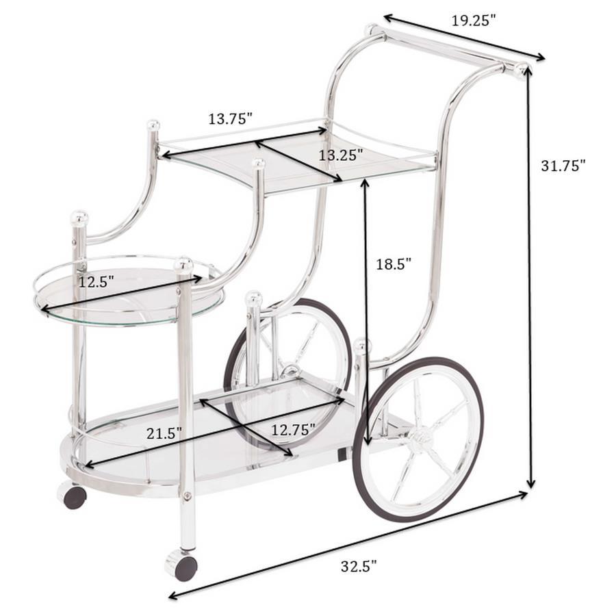 Sarandon - 3 - Tier Glass Shelf Metal Bar Cart - Chrome Bar Cart modern furniture Contempo Furniture