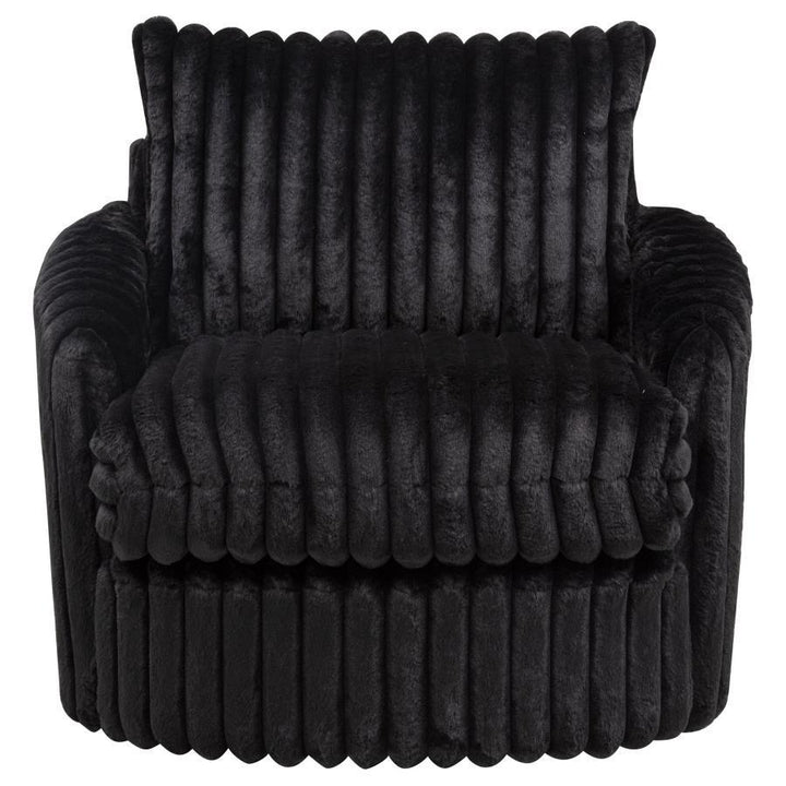 Sarco - Corduroy Upholstered Swivel Accent Arm Chair - Black Swivel Chair modern furniture Contempo Furniture