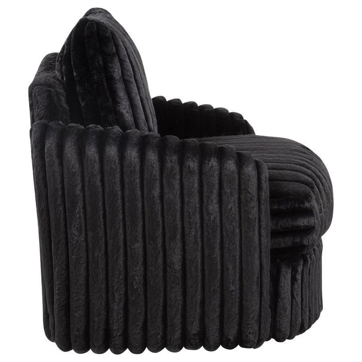 Sarco - Corduroy Upholstered Swivel Accent Arm Chair - Black Swivel Chair modern furniture Contempo Furniture