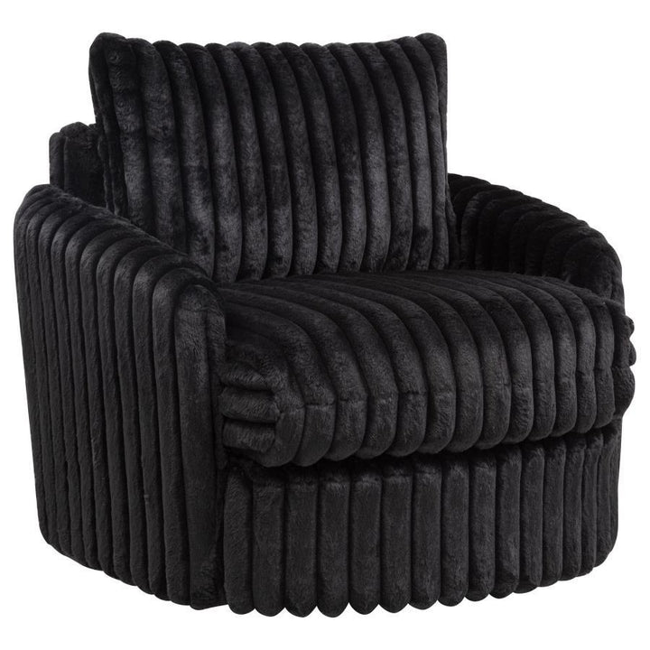 Sarco - Corduroy Upholstered Swivel Accent Arm Chair - Black Swivel Chair modern furniture Contempo Furniture