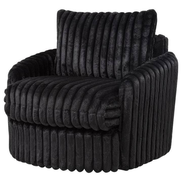 Sarco - Corduroy Upholstered Swivel Accent Arm Chair - Black Swivel Chair modern furniture Contempo Furniture