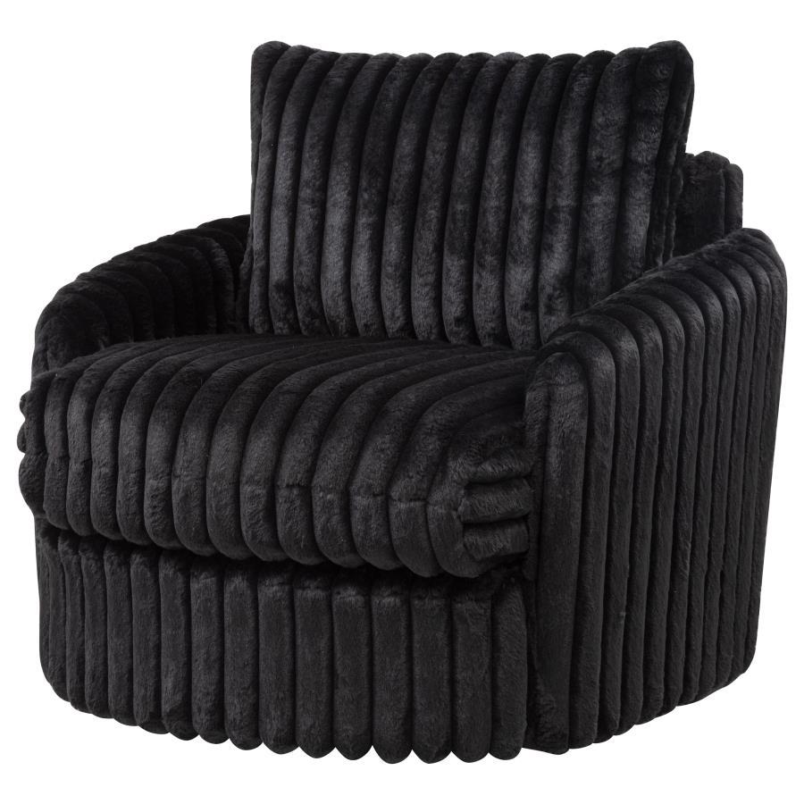 Sarco - Corduroy Upholstered Swivel Accent Arm Chair - Black Swivel Chair modern furniture Contempo Furniture