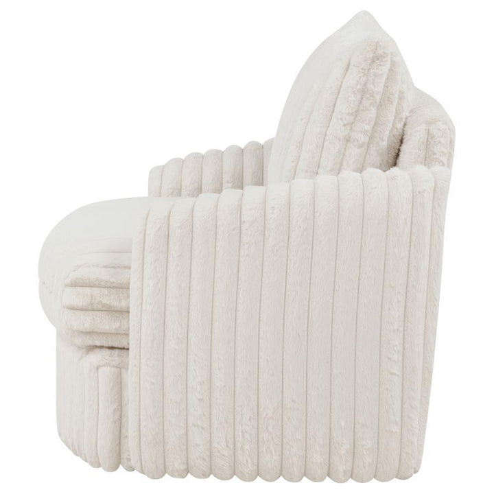 Sarco - Corduroy Upholstered Swivel Accent Arm Chair - Ivory Swivel Chair modern furniture Contempo Furniture
