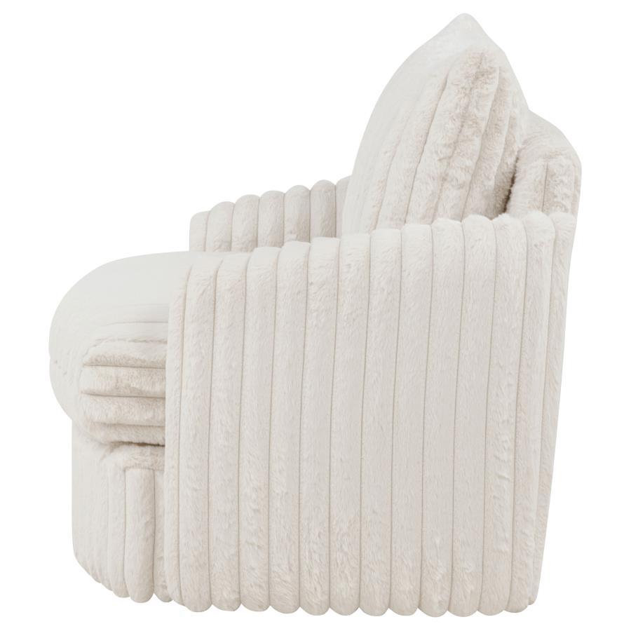 Sarco - Corduroy Upholstered Swivel Accent Arm Chair - Ivory Swivel Chair modern furniture Contempo Furniture