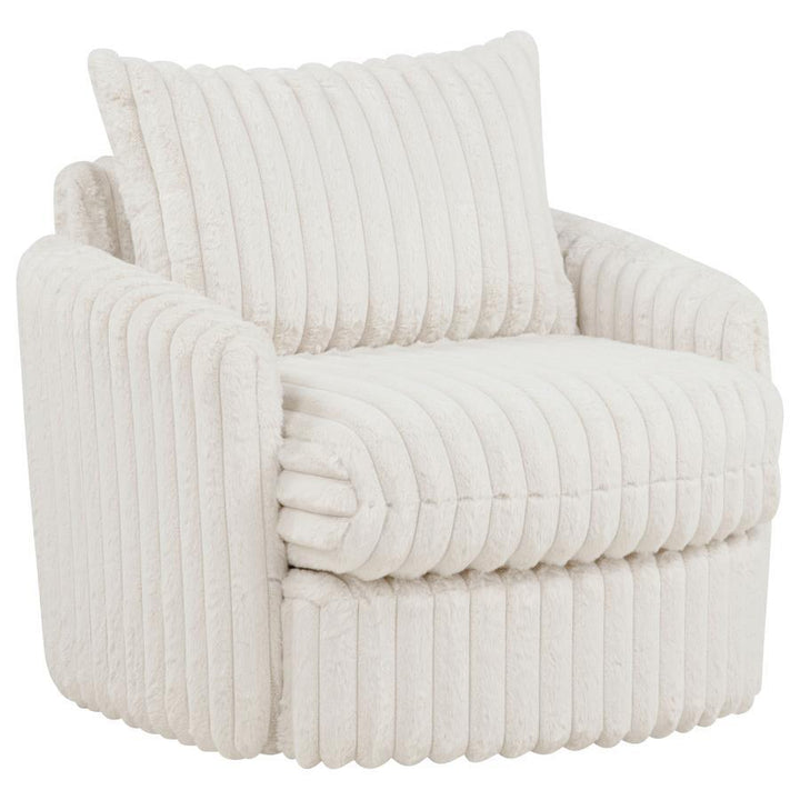 Sarco - Corduroy Upholstered Swivel Accent Arm Chair - Ivory Swivel Chair modern furniture Contempo Furniture