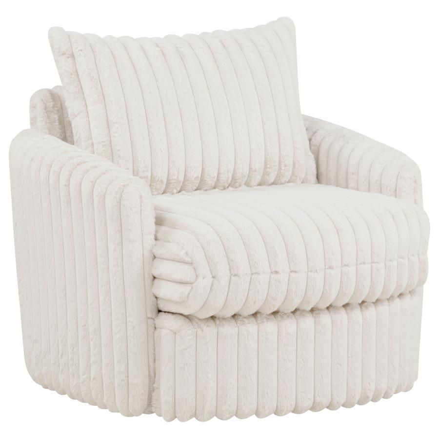 Sarco - Corduroy Upholstered Swivel Accent Arm Chair - Ivory Swivel Chair modern furniture Contempo Furniture