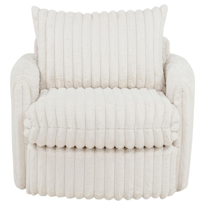 Sarco - Corduroy Upholstered Swivel Accent Arm Chair - Ivory Swivel Chair modern furniture Contempo Furniture