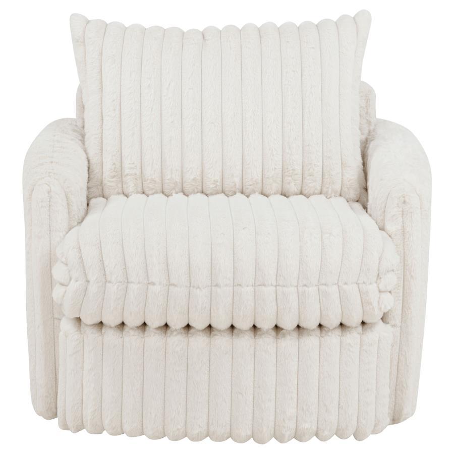Sarco - Corduroy Upholstered Swivel Accent Arm Chair - Ivory Swivel Chair modern furniture Contempo Furniture