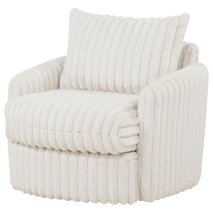 Sarco - Corduroy Upholstered Swivel Accent Arm Chair - Ivory Swivel Chair modern furniture Contempo Furniture