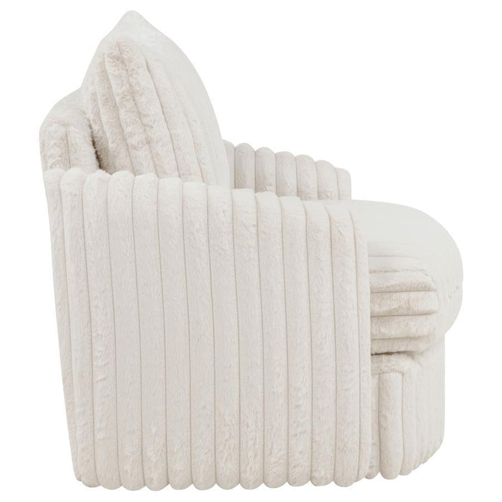 Sarco - Corduroy Upholstered Swivel Accent Arm Chair - Ivory Swivel Chair modern furniture Contempo Furniture