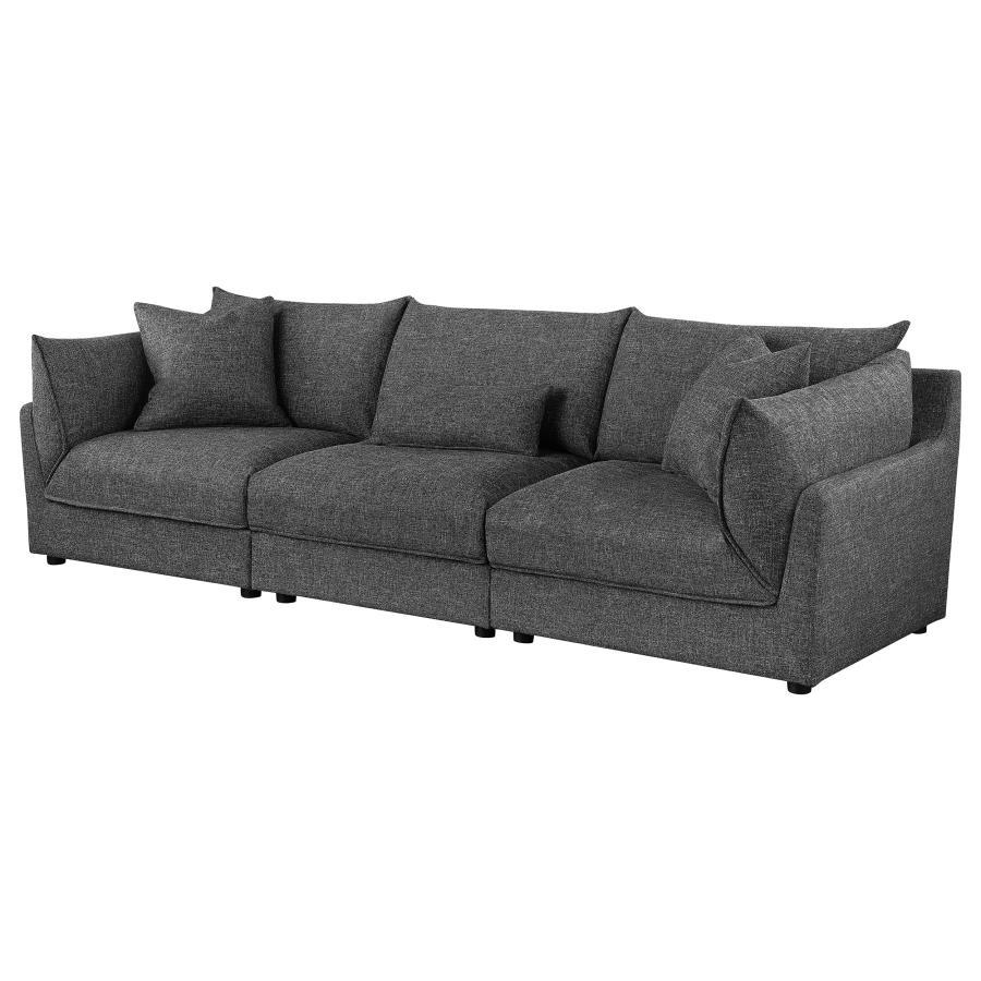 Sasha - 3 Piece Upholstered Sofa - Barely Black Stationary Sectional modern furniture Contempo Furniture