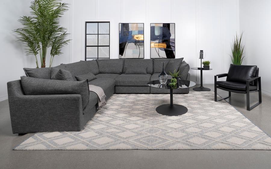 Sasha - 5 Piece Upholstered Modular Sectional - Barely Black Stationary Sectional modern furniture Contempo Furniture
