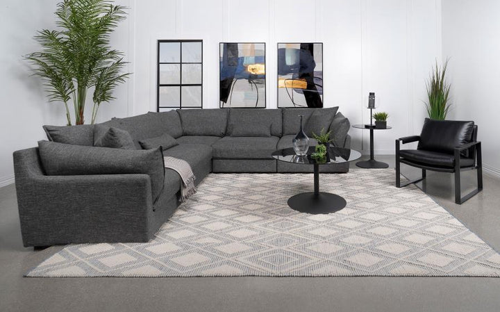 Sasha - 5 Piece Upholstered Modular Sectional - Barely Black Stationary Sectional modern furniture Contempo Furniture