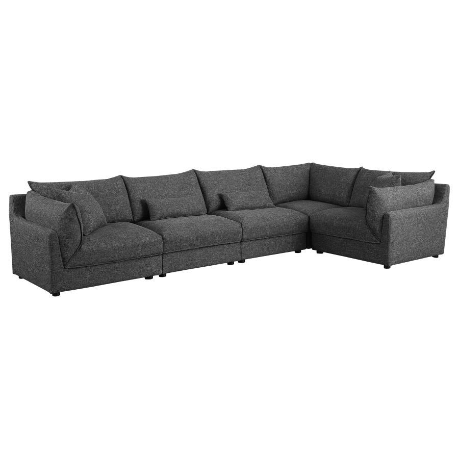 Sasha - 5 Piece Upholstered Modular Sectional - Barely Black Stationary Sectional modern furniture Contempo Furniture