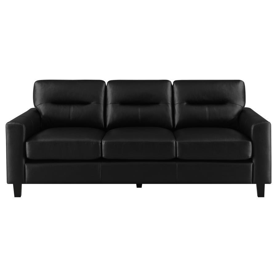 Scotland - 2 Piece Faux Leather Upholstered Sofa Set - Black Stationary Sofa & Loveseat modern furniture Contempo Furniture