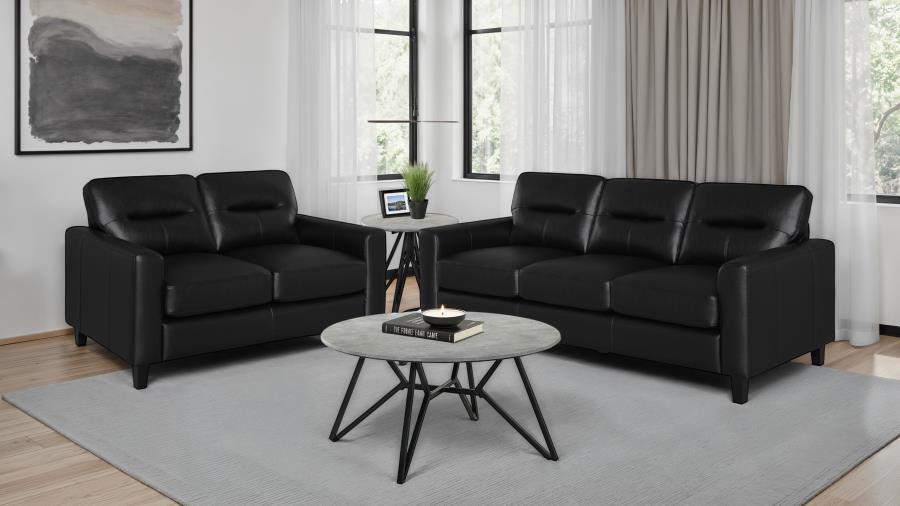 Scotland - 2 Piece Faux Leather Upholstered Sofa Set - Black Stationary Sofa & Loveseat modern furniture Contempo Furniture