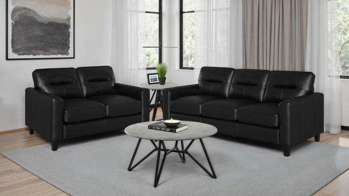 Scotland - 2 Piece Faux Leather Upholstered Sofa Set - Black Stationary Sofa &amp; Loveseat modern furniture Contempo Furniture