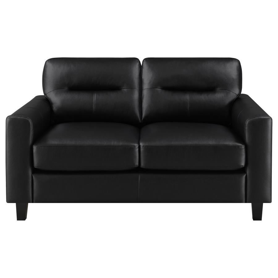 Scotland - 2 Piece Faux Leather Upholstered Sofa Set - Black Stationary Sofa & Loveseat modern furniture Contempo Furniture