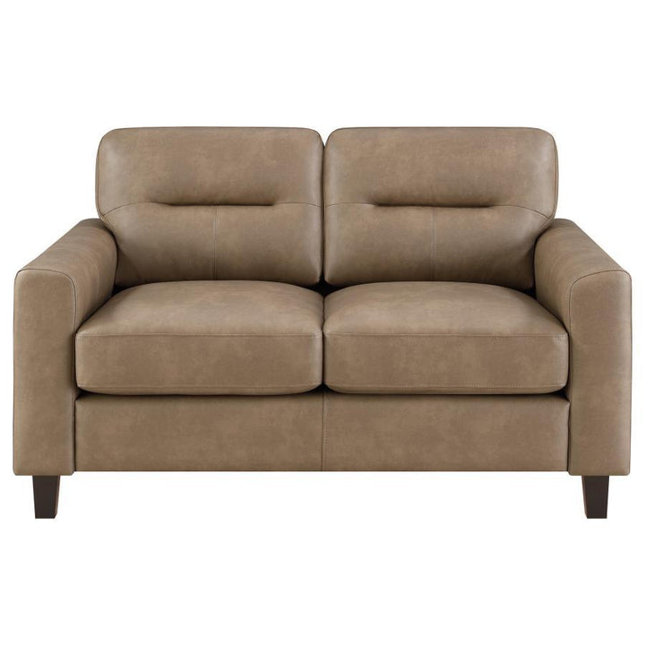 Scotland - 2 Piece Faux Leather Upholstered Sofa Set - Brown Stationary Sofa &amp; Loveseat modern furniture Contempo Furniture