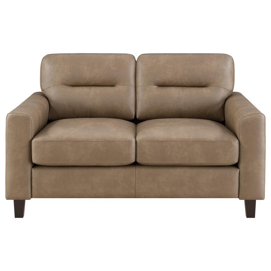 Scotland - 2 Piece Faux Leather Upholstered Sofa Set - Brown Stationary Sofa & Loveseat modern furniture Contempo Furniture