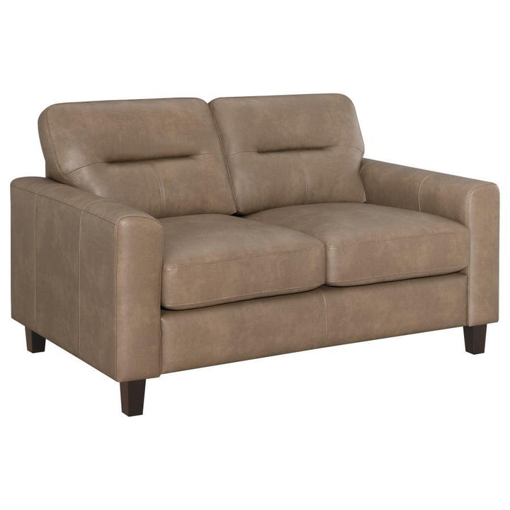 Scotland - 2 Piece Faux Leather Upholstered Sofa Set - Brown Stationary Sofa &amp; Loveseat modern furniture Contempo Furniture