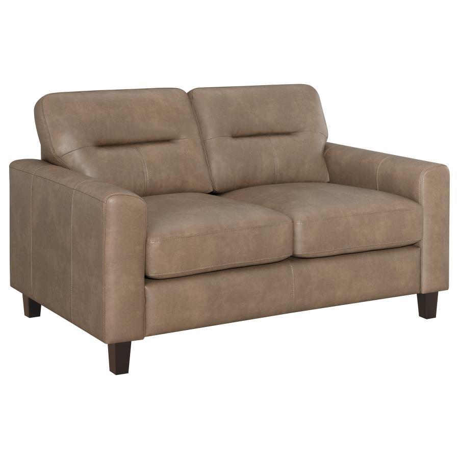 Scotland - 2 Piece Faux Leather Upholstered Sofa Set - Brown Stationary Sofa & Loveseat modern furniture Contempo Furniture
