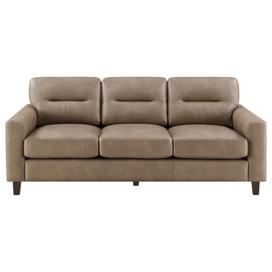 Scotland - 2 Piece Faux Leather Upholstered Sofa Set - Brown Stationary Sofa & Loveseat modern furniture Contempo Furniture