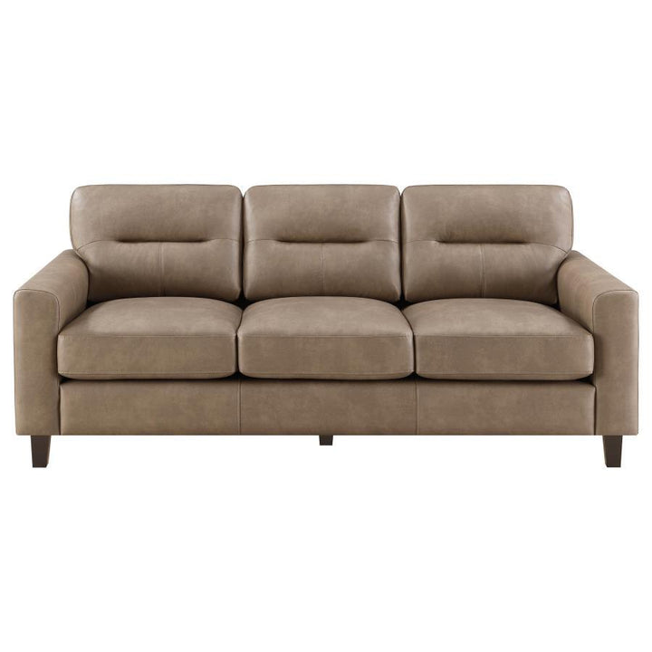Scotland - 2 Piece Faux Leather Upholstered Sofa Set - Brown Stationary Sofa &amp; Loveseat modern furniture Contempo Furniture