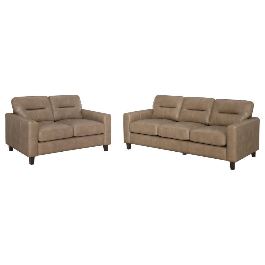 Scotland - 2 Piece Faux Leather Upholstered Sofa Set - Brown Stationary Sofa & Loveseat modern furniture Contempo Furniture