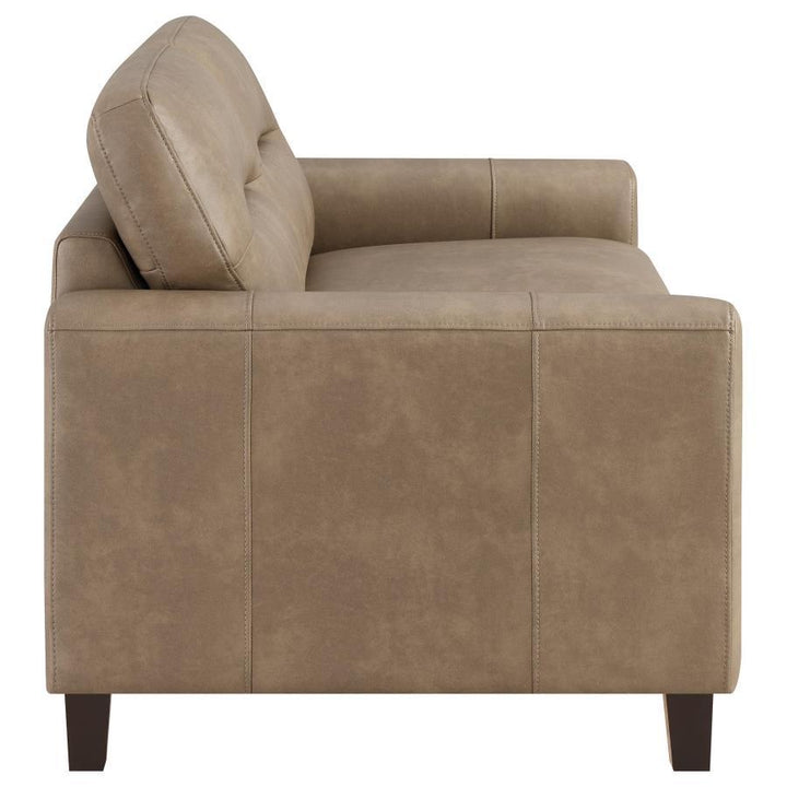 Scotland - 2 Piece Faux Leather Upholstered Sofa Set - Brown Stationary Sofa &amp; Loveseat modern furniture Contempo Furniture