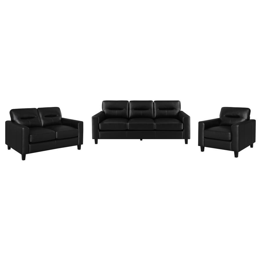 Scotland - 3 Piece Faux Leather Upholstered Sofa Set - Black 3 - Piece Living Room Set modern furniture Contempo Furniture