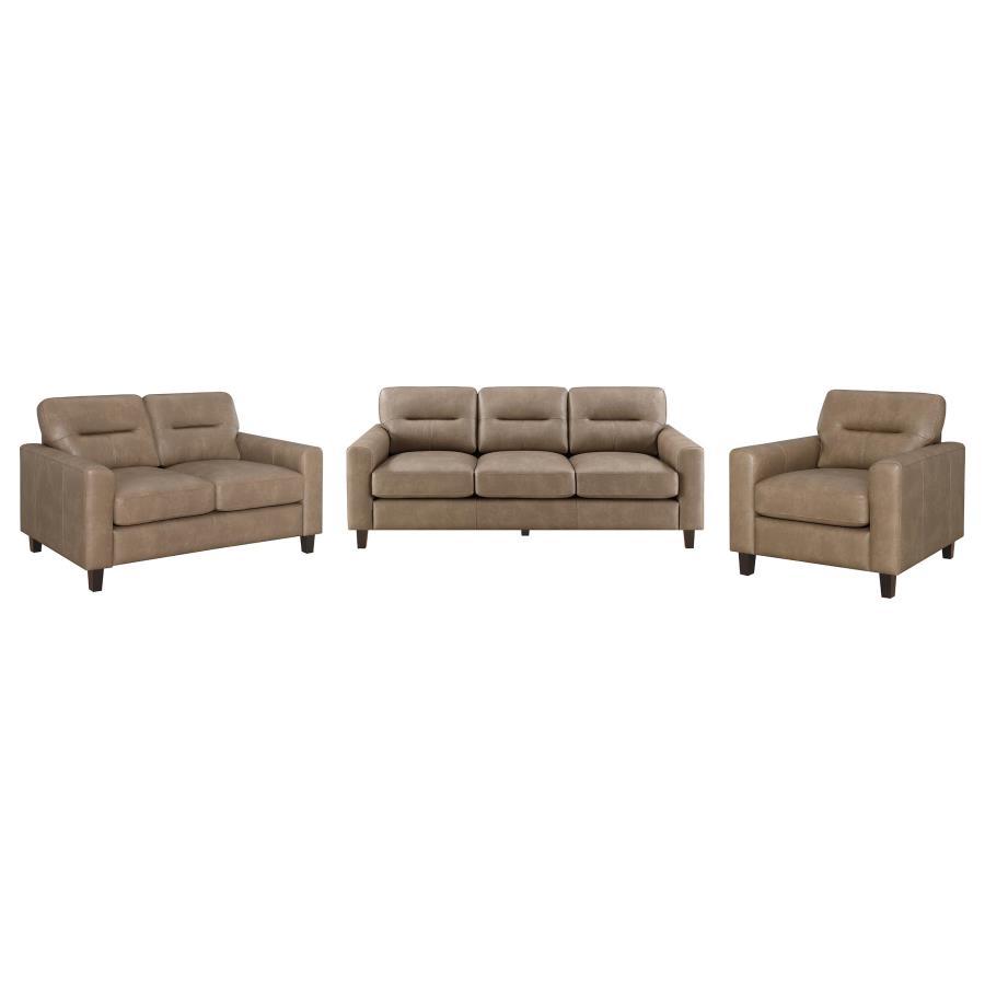 Scotland - 3 Piece Faux Leather Upholstered Sofa Set - Brown 3 - Piece Living Room Set modern furniture Contempo Furniture
