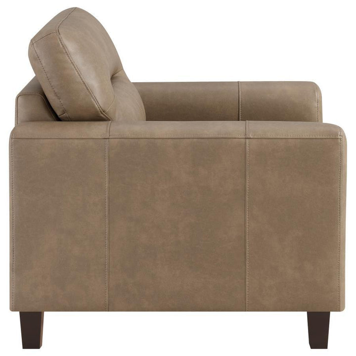 Scotland - Faux Leather Upholstered Track Arm Chair - Brown Arm Chair modern furniture Contempo Furniture