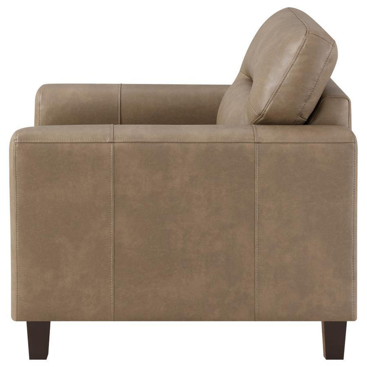 Scotland - Faux Leather Upholstered Track Arm Chair - Brown Arm Chair modern furniture Contempo Furniture