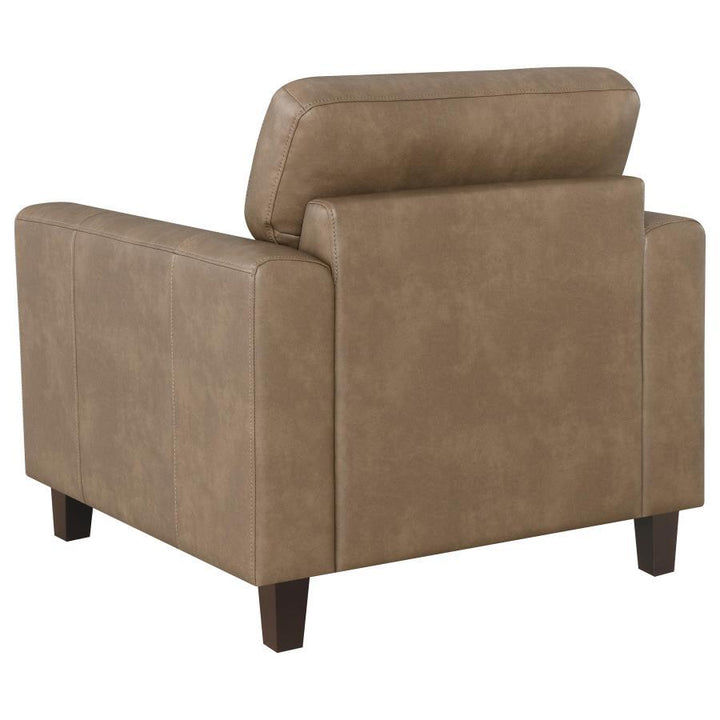 Scotland - Faux Leather Upholstered Track Arm Chair - Brown Arm Chair modern furniture Contempo Furniture