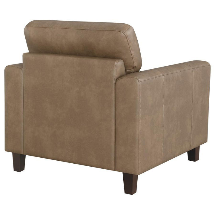 Scotland - Faux Leather Upholstered Track Arm Chair - Brown Arm Chair modern furniture Contempo Furniture