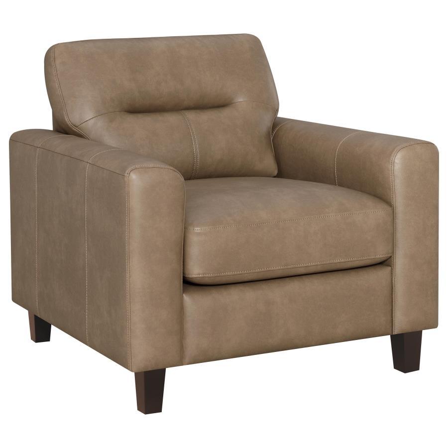 Scotland - Faux Leather Upholstered Track Arm Chair - Brown Arm Chair modern furniture Contempo Furniture