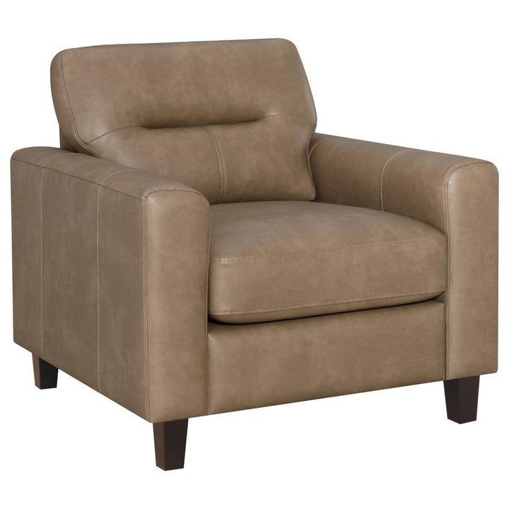 Scotland - Faux Leather Upholstered Track Arm Chair - Brown Arm Chair modern furniture Contempo Furniture