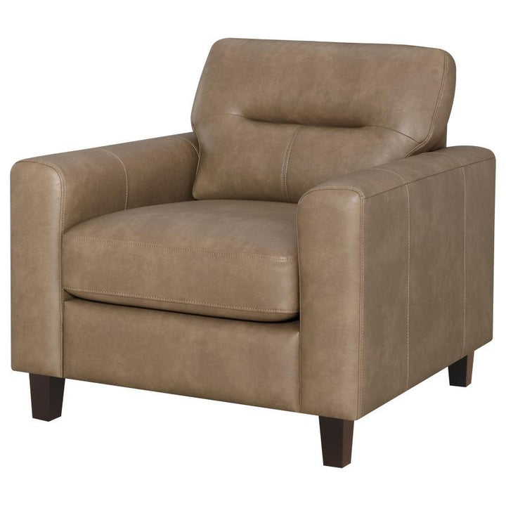 Scotland - Faux Leather Upholstered Track Arm Chair - Brown Arm Chair modern furniture Contempo Furniture