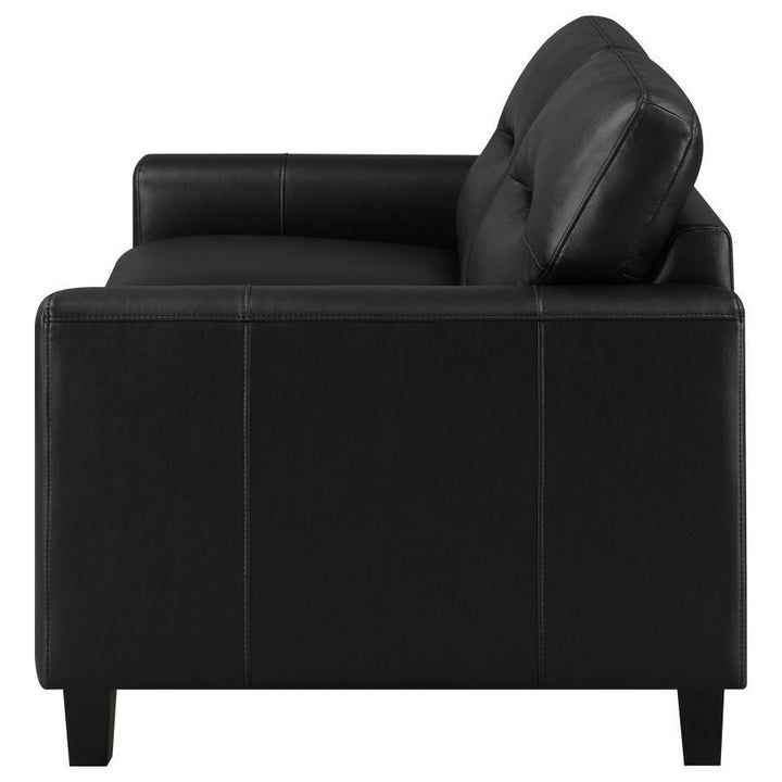 Scotland - Faux Leather Upholstered Track Arm Loveseat - Black Stationary Loveseat modern furniture Contempo Furniture