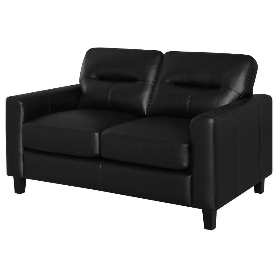 Scotland - Faux Leather Upholstered Track Arm Loveseat - Black Stationary Loveseat modern furniture Contempo Furniture