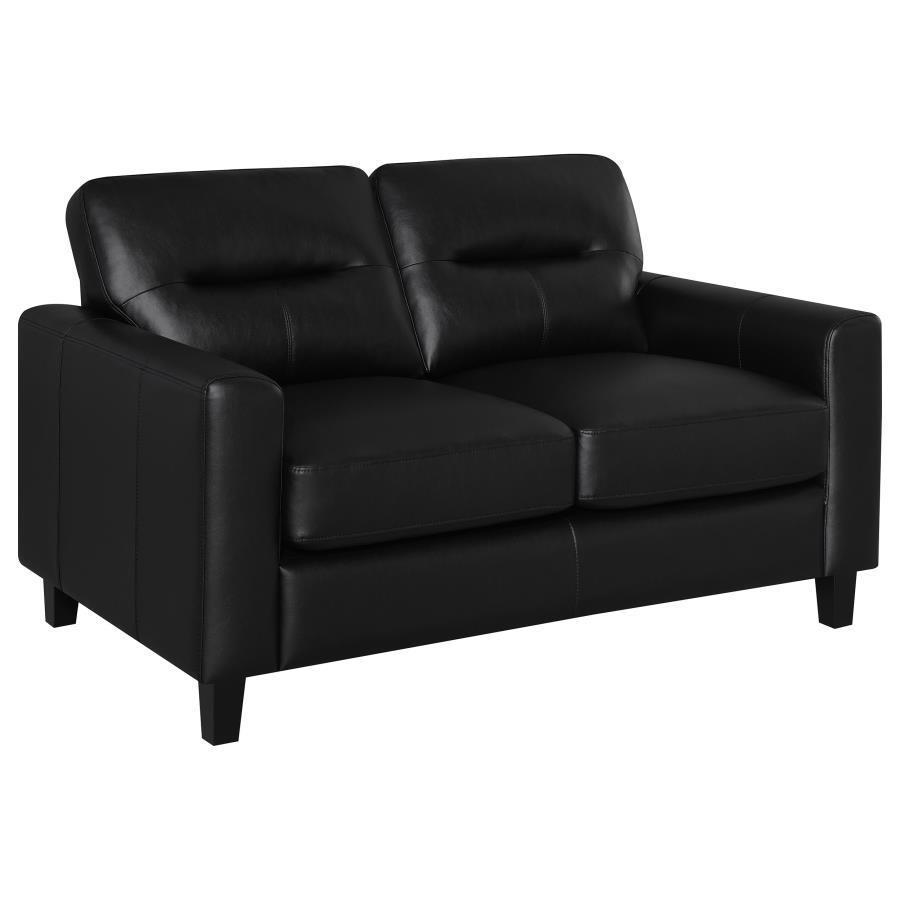 Scotland - Faux Leather Upholstered Track Arm Loveseat - Black Stationary Loveseat modern furniture Contempo Furniture