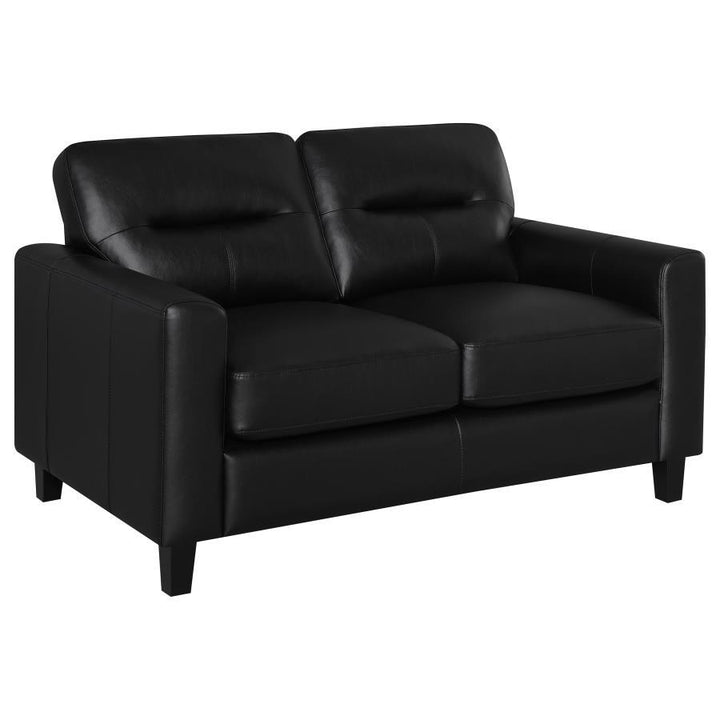 Scotland - Faux Leather Upholstered Track Arm Loveseat - Black Stationary Loveseat modern furniture Contempo Furniture