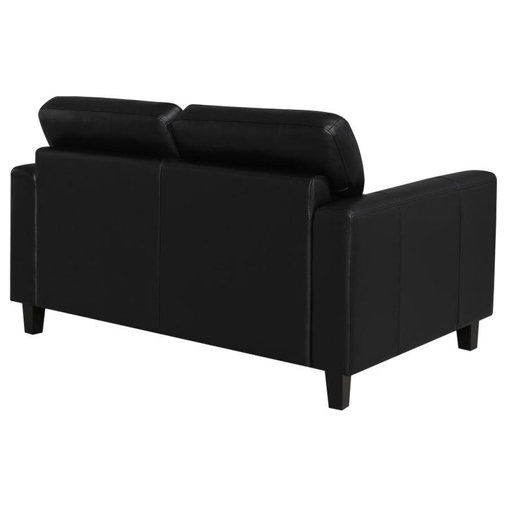 Scotland - Faux Leather Upholstered Track Arm Loveseat - Black Stationary Loveseat modern furniture Contempo Furniture