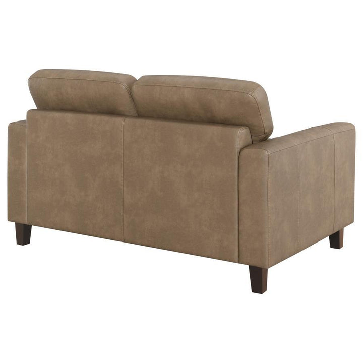 Scotland - Faux Leather Upholstered Track Arm Loveseat - Brown Stationary Loveseat modern furniture Contempo Furniture