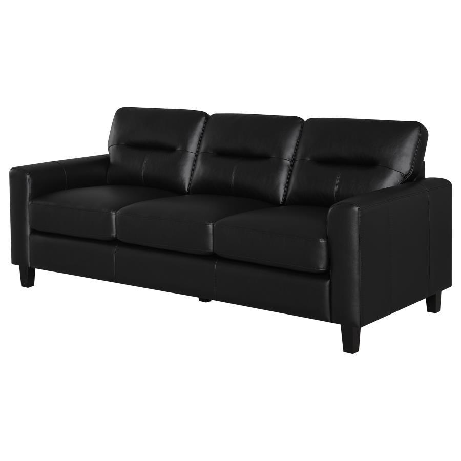 Scotland - Faux Leather Upholstered Track Arm Sofa - Black Stationary Sofa modern furniture Contempo Furniture