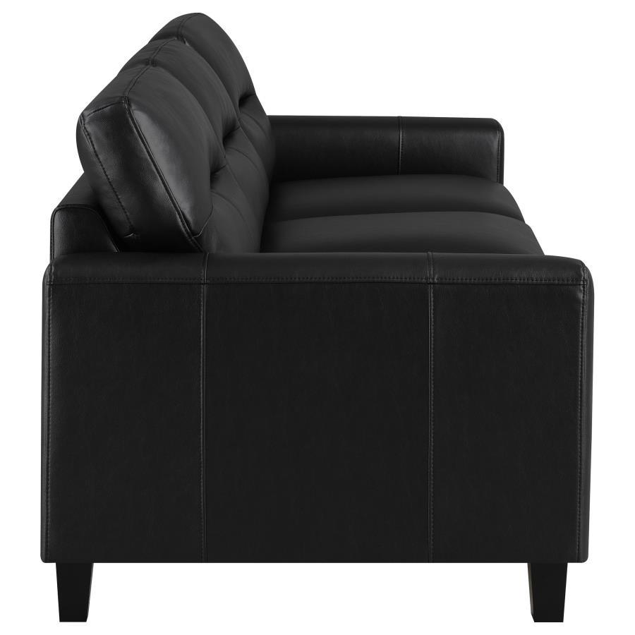 Scotland - Faux Leather Upholstered Track Arm Sofa - Black Stationary Sofa modern furniture Contempo Furniture