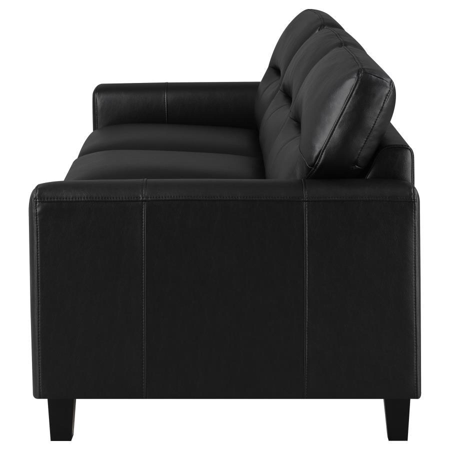 Scotland - Faux Leather Upholstered Track Arm Sofa - Black Stationary Sofa modern furniture Contempo Furniture